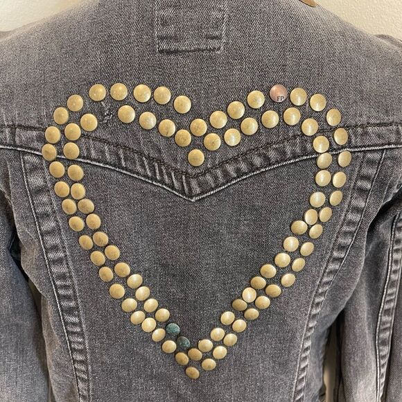 Vintage Free People Heart Studded Charcoal/Black Denim Jacket - Picture 4 of 11
